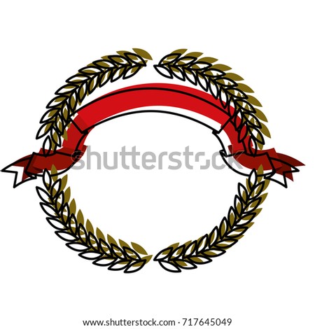 green olive branches forming a circle with red ribbon on top in colorful watercolor silhouette vector illustration