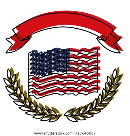 united states flag with olive branch arch on bottom and thick ribbon on top in watercolor silhouette vector illustration