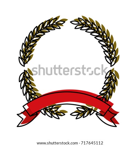 green olive branches forming a circle with thick red ribbon on bottom colorful watercolor silhouette vector illustration