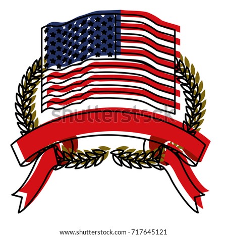 united states flag inside of olive branches bow and ribbon on bottom in watercolor silhouette vector illustration