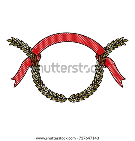 colored crayon silhouette olive branches and ribbon on top vector illustration