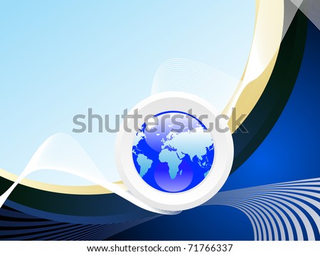 abstract curve wave background with isolated globe, vector illustration
