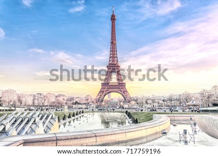 View of the Eiffel Tower in Paris at Christmas time, France. Romantic travel background
