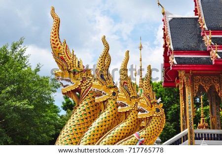The serpent king or King of Naga Statue, Thailand. Naga is the giant snake in belief and faith of Thai Buddhist people and others in Southeast Asia.