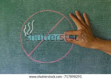 Dangers of Smoking cigarette, symbol of no smoking in blackboard.