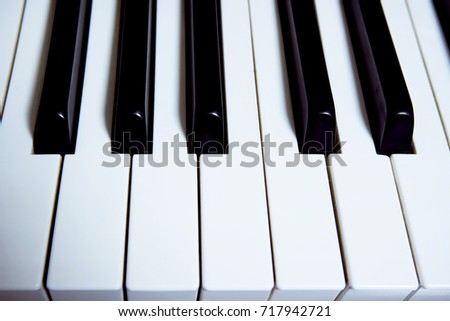 A piano keyboard taken close up.                               