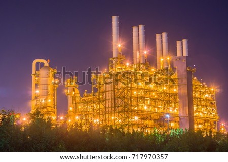 Refinery industrial plant at night.