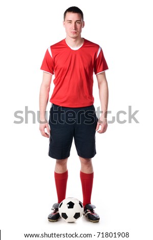 soccer player with ball full length isolated on white Royalty-Free Stock Photo #71801908