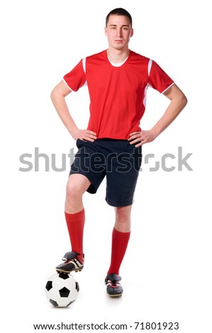 soccer player with ball full length isolated on white Royalty-Free Stock Photo #71801923