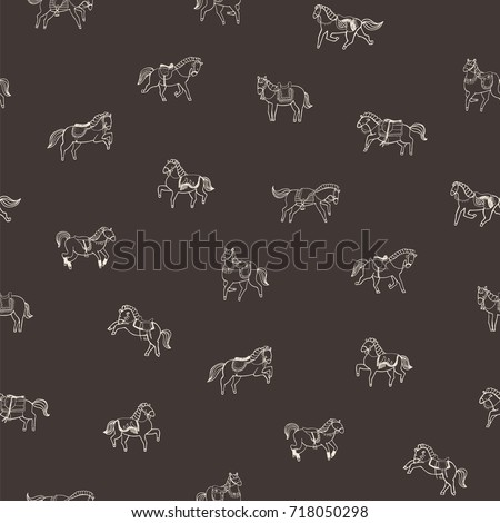 horse doodle illustration collection, vector seamless cartoon animals line pattern.