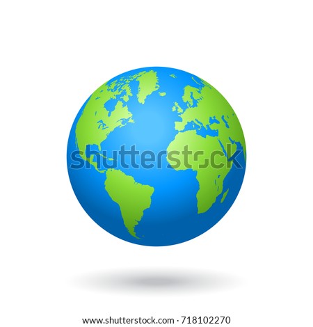 Detailed colored world map, mapped on a globe, isolated on white background