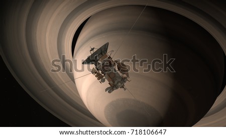 Satellite Cassini is approaching Saturn. Cassini Huygens is an unmanned spacecraft sent to the planet Saturn. Elements of this photo furnished by NASA.