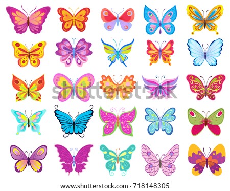 set of cartoon butterflies. vector