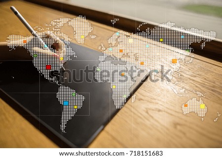 Worlds maps on virtual screen. Business, internet and technology concept.