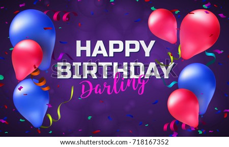 Happy birthday greeting card or banner with colorful balloons, confetti and place for your text. Vector illustration horizontal design template