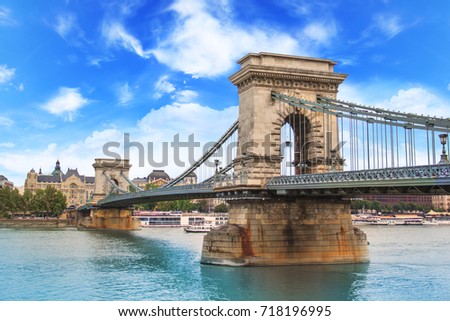 Beautiful view of the Chain Bridge over the Danube in Budapest, Hungary Royalty-Free Stock Photo #718196995