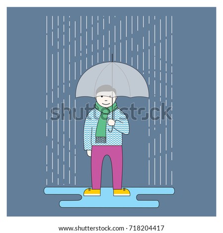 Rainy day umbrella  man, vector illustration flat design