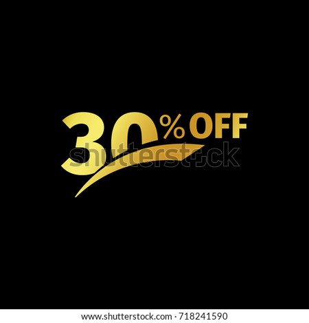 Black banner discount purchase 30 percent sale gold logo on a black background. Promotional business offer for buyers logotype. Thirty percentage off, discounts in the strict style coupon