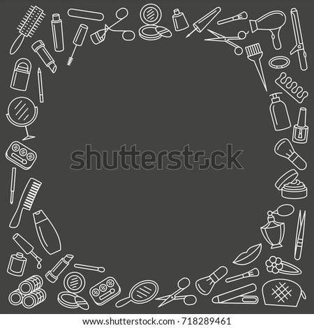Cosmetic beauty and make up frame in thin line style vector