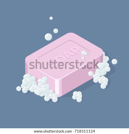Soap Bar with Bubbles. Isometric vector illustration Royalty-Free Stock Photo #718311124
