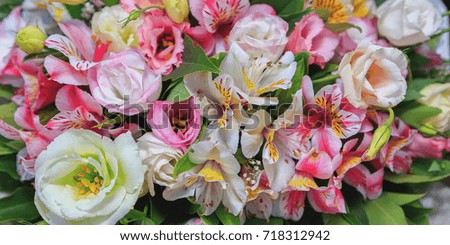 Floral background. Orchids and roses. Selective focus. Wedding decoration