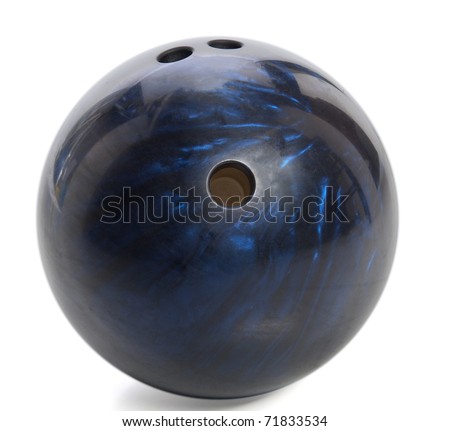 blue marbled bowling ball isolated on white
