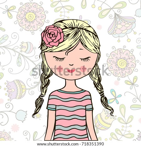 cute girl vector . T-shirt print. Book illustrations for children. Romantic hand drawing poster/cartoon character, or apparel