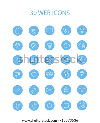 30 Blue Web Icons with Interior Full Round, Vector, Illustration