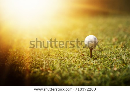 Close up golf ball on green grass with vintage picture style nature summer background.