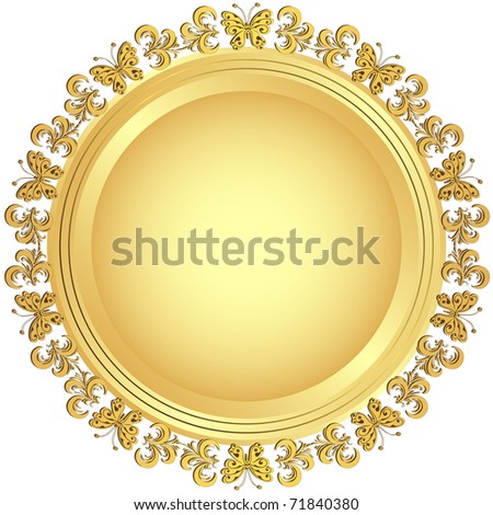 Gold frame with floral ornament on white background (vector)