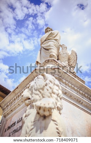 May 2017, Florence, Italy - Piazza Santa Croce Dante Statue
