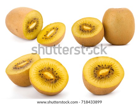 A set of some fresh yellow heart kiwi fruit on white background.