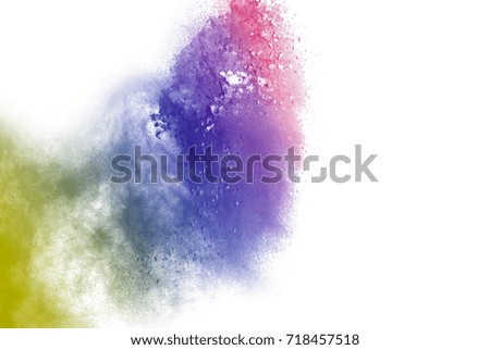 abstract colorful powder splatted background on white background.   