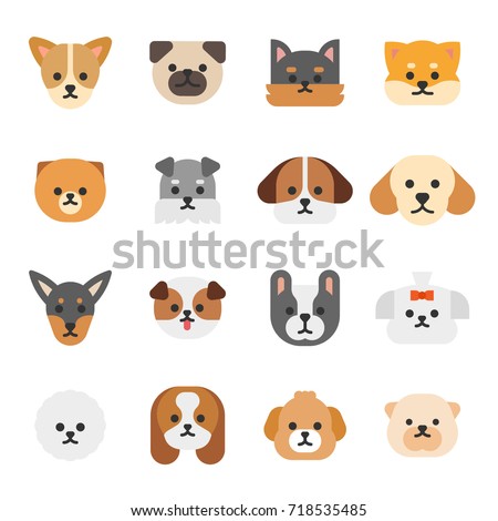 various breed dog face icons vector illustration flat design