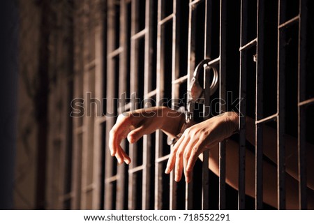 hands in jail locked with handcuff.