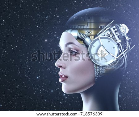 Cyber look. Science and technology backgrounds with futuristic female portrait