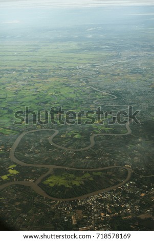 Aerial shot the countryside of Bangkok.