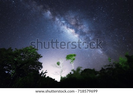 A beautiful view of the Milky Way in Kudat Sabah Borneo. Long exposure photograph with grain. Image contain certain grain or noise and soft focus.