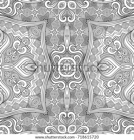 Vector abstract ethnic hand drawn line art seamless pattern