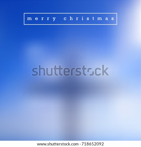 Christian Background for Christmas Greeting Card. Blurred Cross on Blue Sky. Vector Illustration.