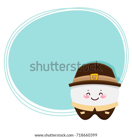 Cute tooth, pilgrim, costume for Thanksgiving day, cartoon character, oral dental hygiene, vector.