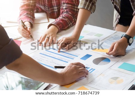 Creative talking or meeting plan design job in office with holding tablet for consulting.