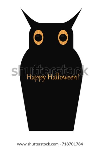 Halloween greetings. Owl in black and orange. Minimalistic style. Vector illustration.