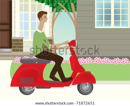 A man riding his scooter.