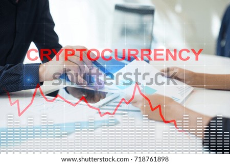 Cryptocurrency crisis on virtual screen. Bitcoin and Ethereum falls.