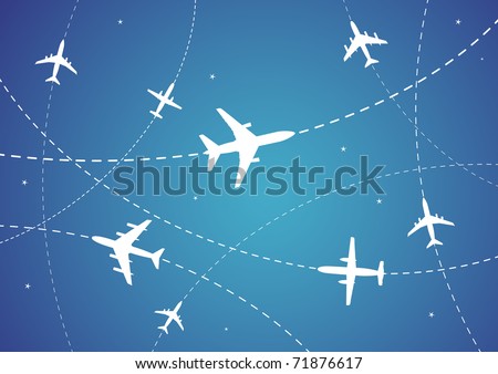 Vector Illustration of Airplane Routes And Stars