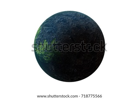 Unknown planet with blue atmosphere, on photo texture, isolated on white