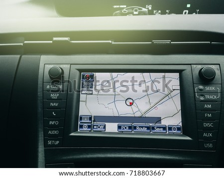 console and monitor display technology in car with GPS navigator for  combine with interior design in luxury car