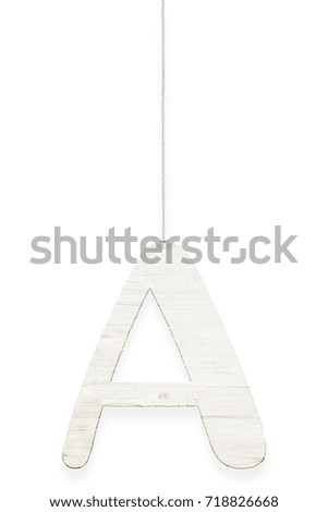 Wooden letter "A" with rope isolated over white background. Part of alphabet