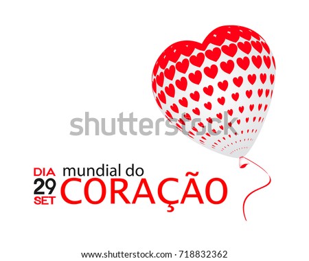 Dia Mundial do Coração is World heart day in portuguese. Vector illustration.